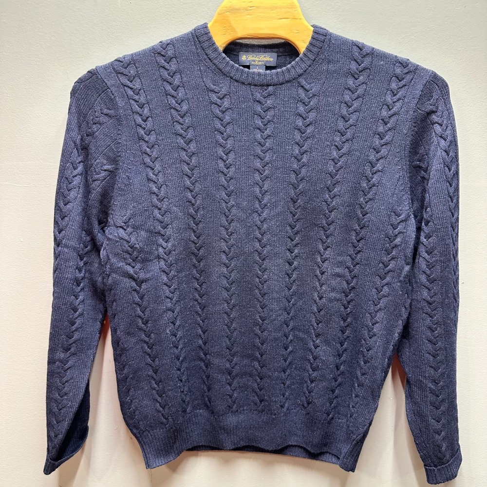 Vintage Fisherman Cable Knit Sweater Mens L Navy 100% Wool Penoke Brothers Saxon
